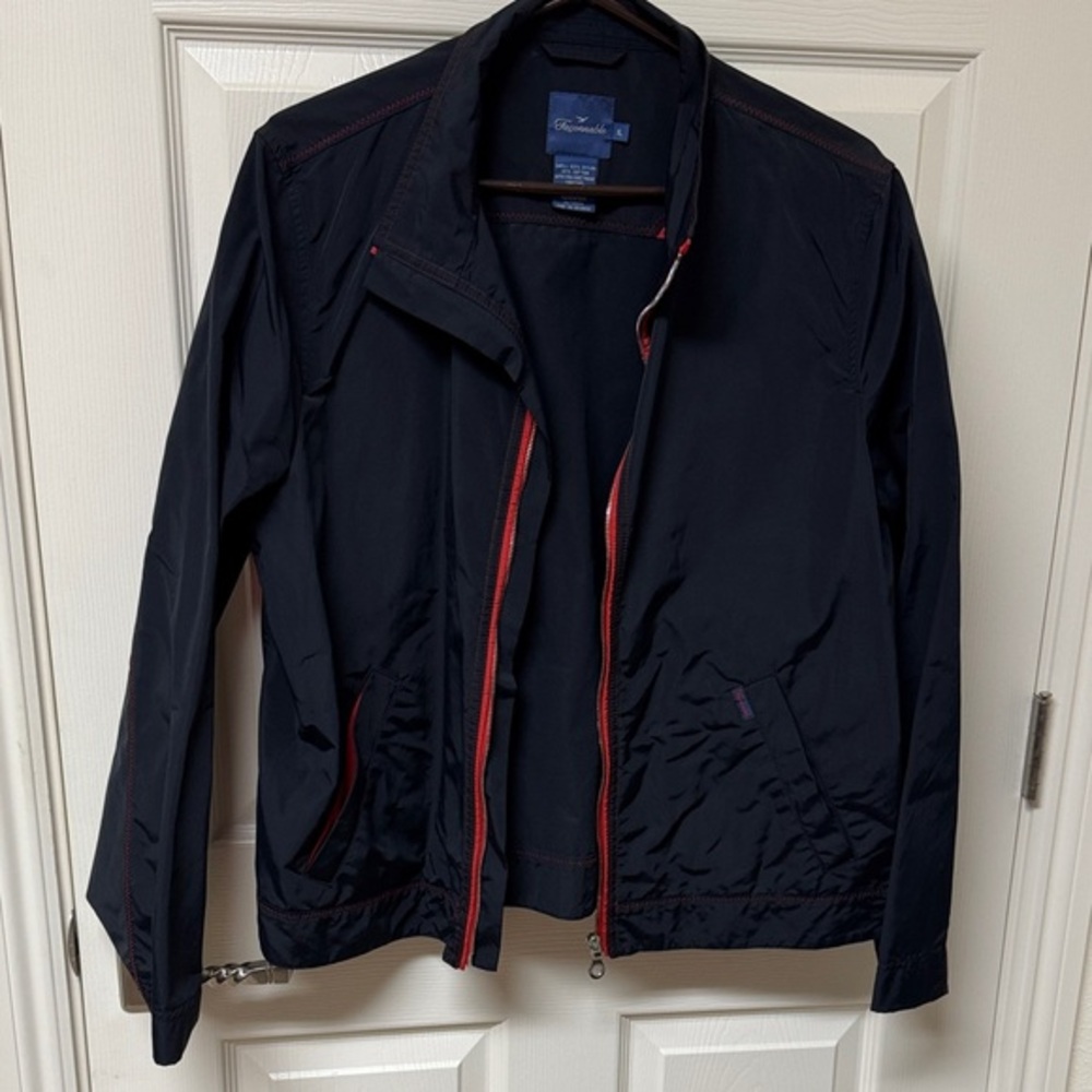 Faconnable Dark Blue Windbreaker with Red Trim